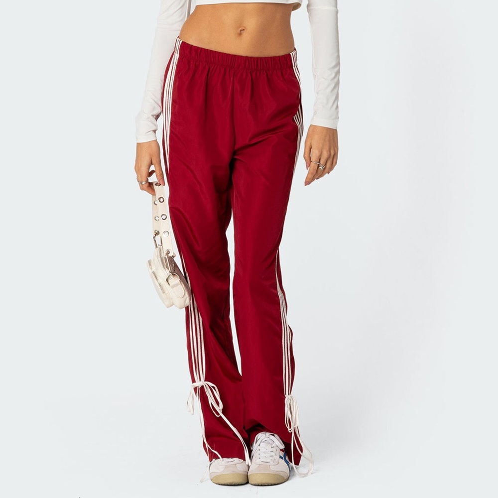 Edikted Red Remy Ribbon Track Pants